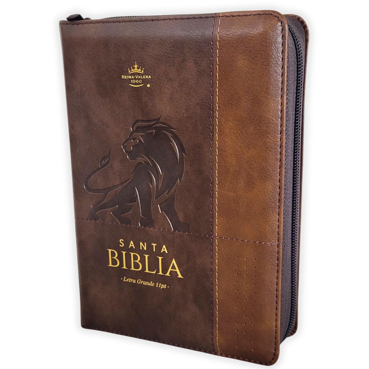Biblia Compacta Reina Valera 1960 Letra 11 puntos con Cierre imit piel duotono cafe silueta de leon con indice      Imitation Leather – January 1, 2026