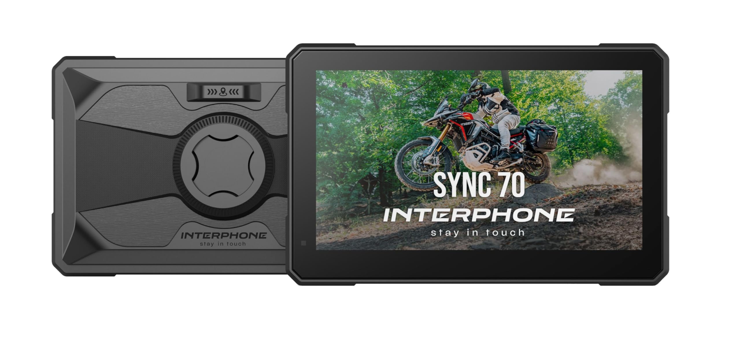 INTERPHONE SYNC70 Motocyklowy Carplay do Apple i Android – 7-calowy wyświetlacz WiFi i Bluetooth z wykrywaniem martwego kąta i dwoma kamerami – wyświetlacz Carplay z uchwytem QUIKLOX, wodoszczelność