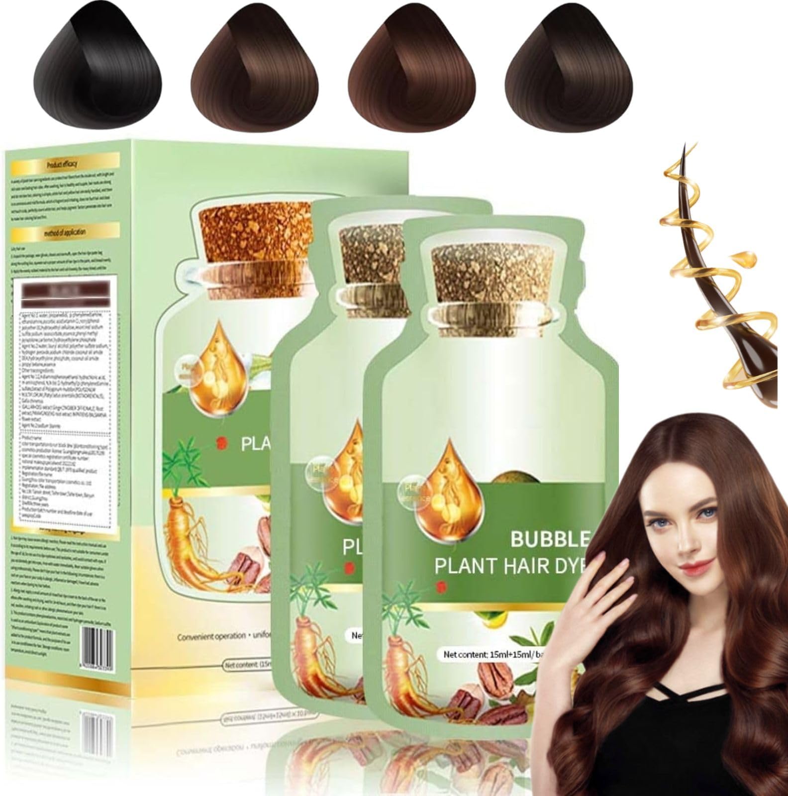 Bubble Plant Hair Dye,New Botanical Bubble Hair Dye Hair Dye Shampoo for Women Men 20ml 10Packs/Box(Natural Black)