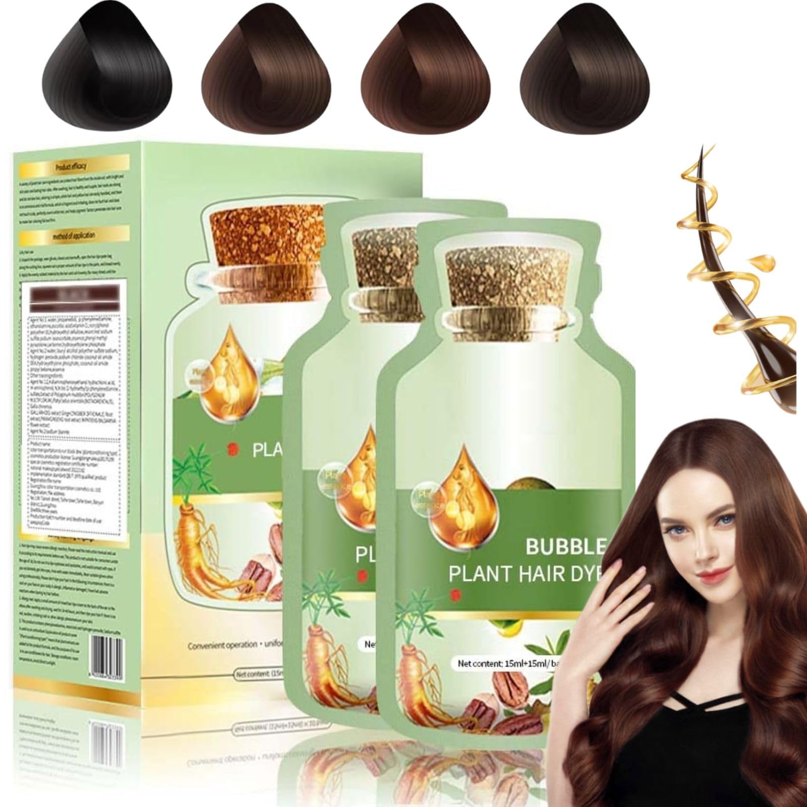 QUAAM Bubble Plant Hair Dye,New Botanical Bubble Hair Dye Hair Dye Shampoo for Women Men 30ml 10Packs/Box(Natural Black)