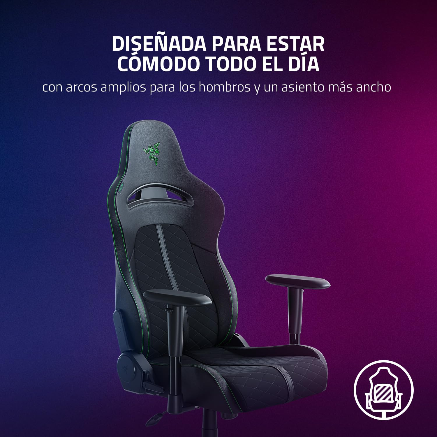 Enki X - Silla para juegos con soporte lumbar integrado, silla de escritoriode oficina (cuero sintético multicapa, relleno de espuma, almohadilla para la cabeza, altura ajustable) Verde