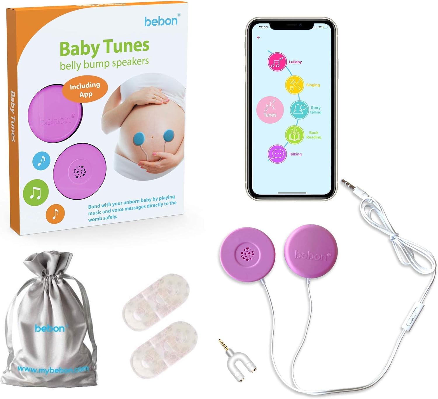 Baby-Bump Headphones – Plays and Shares Music, Sound, Voices to the Womb | Premium Baby Bump Speaker System – Including bebon Tunes APP