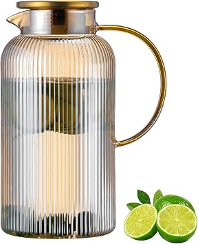 Buaic Glass Pitcher with Lid, 84 oz/ 2.5L Amber Glass Water Pitcher