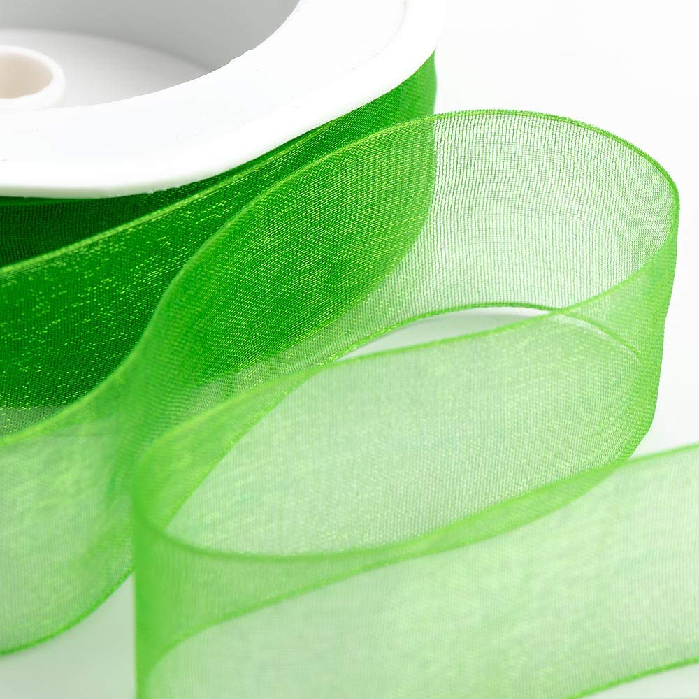 Italian Options Organza Chiffon Ribbon, Sheer Organza Ribbons for Gift Wrapping, Presents, Crafting, Wedding, Flower Bouquets, Birthday, Decorations, Décor, 15mm x 20 Metre Roll, Emerald