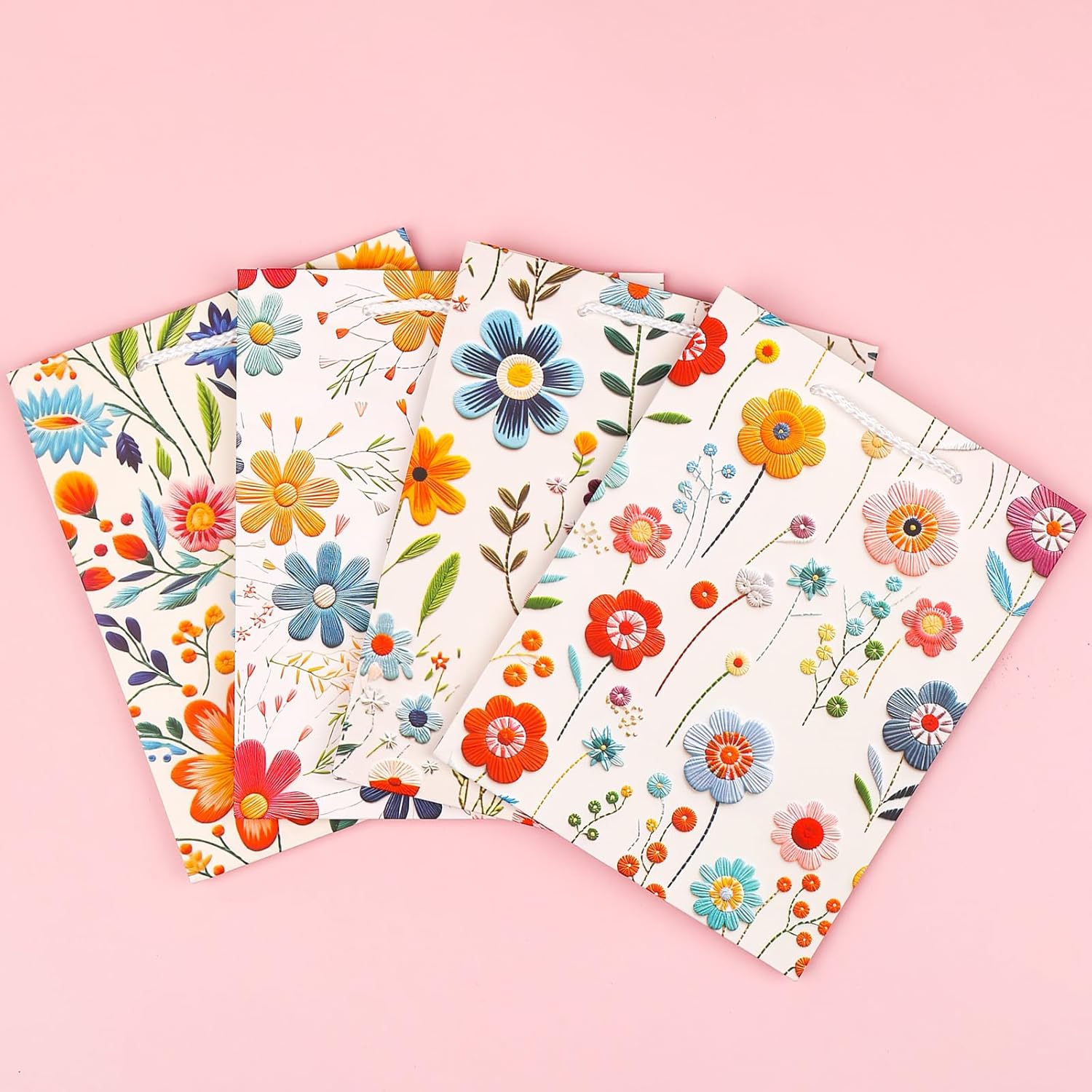 Dimetey Medium Gift Bags for Present,4pcs 9" Flower Printed Bags with Handles & Tissue for Gilr Women's Birthday, Weddings,Mothers Day,Christams & Other Occasion - Image 3