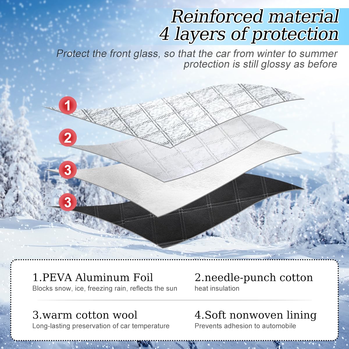 Riloer Paraneve Per Parabrezza Auto, Copertura Antigelo Invernale, 205x150 Cm, Con Tasche Per Specchietti - 6