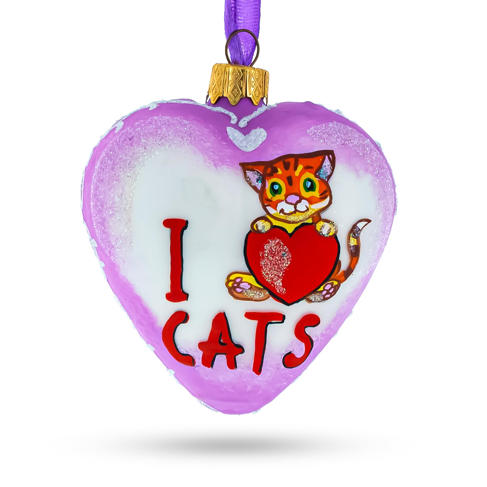 Boucle de Noël cœur I Love Cats en verre, cadeau idéal pour amoureux des chats