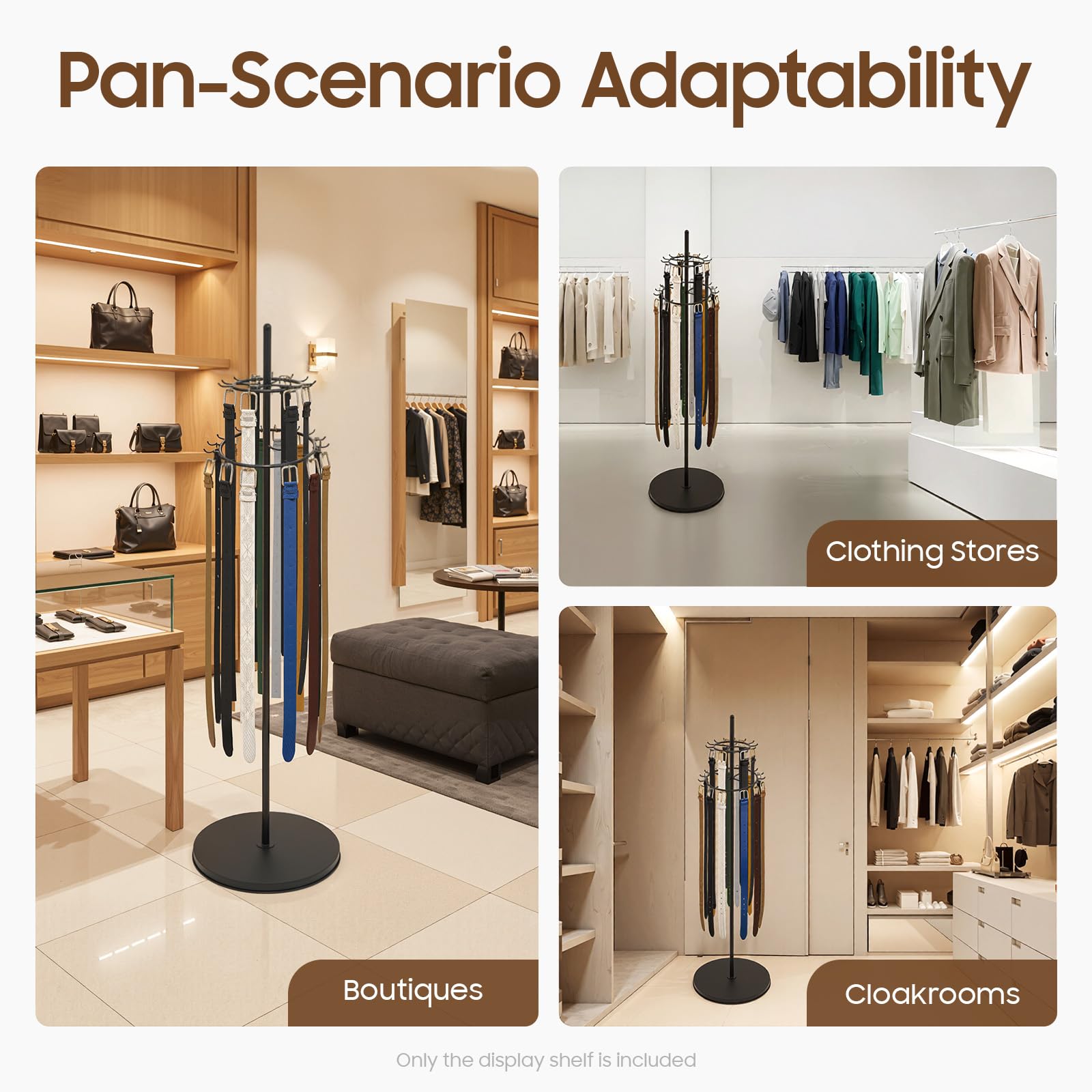 Supporto Cravatte e Cinture con 31 Ganci, Espositore 2 Livelli in Acciaio, Portacinture/Portacravatte per Sciarpe e Foulard, per Negozio e Casa, Altezza 168cm, Nero