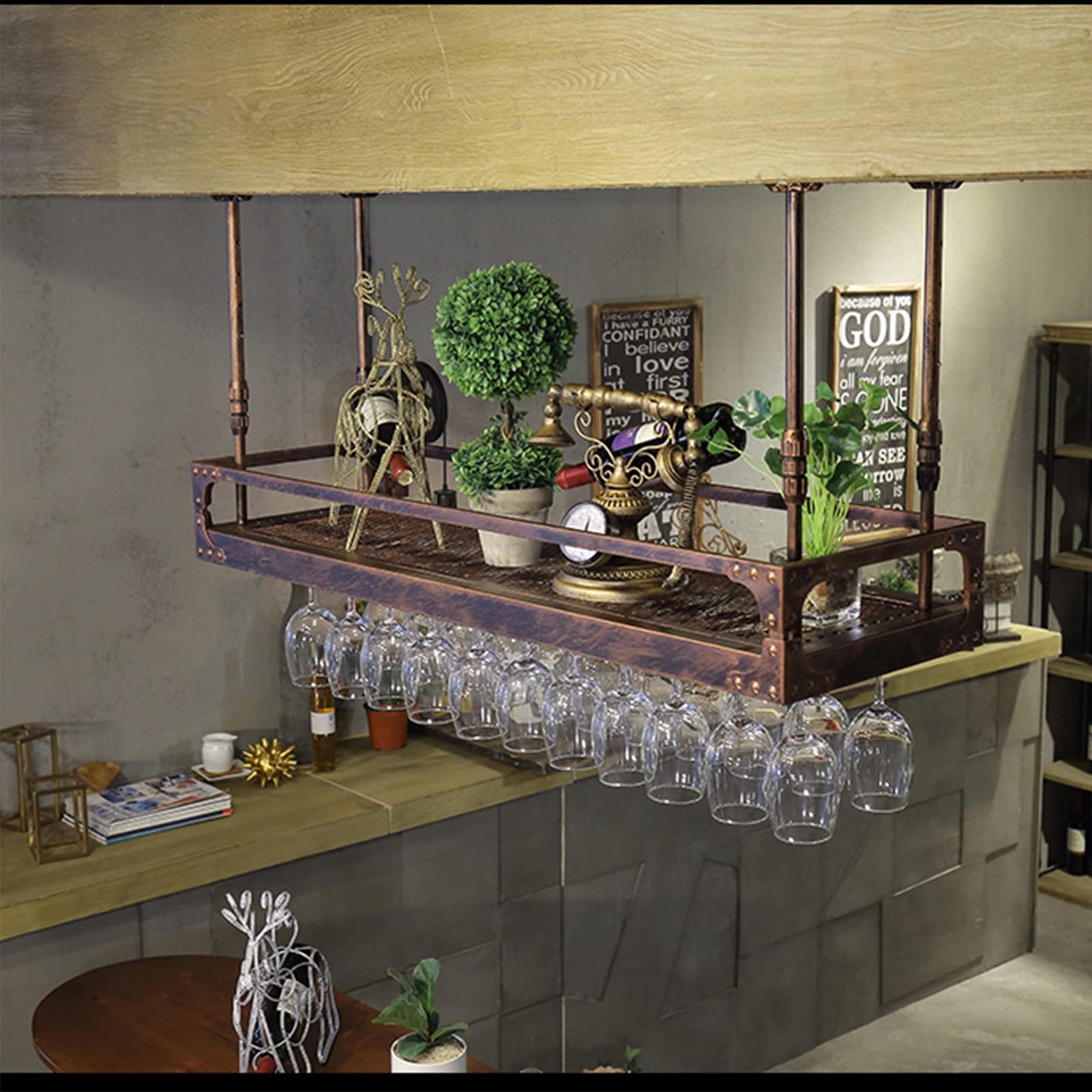 Étagère de rangement pour unité de bar suspendue pour sécuriser verres et bouteilles
