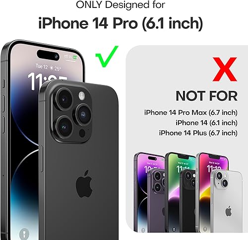 Miniatura 2 de TAURI Anillo magnético giratorio de 360 para iPhone 14 Pro, funda negra diseñada para Magsafe con soporte y soporte de anillo, translúcida mate a