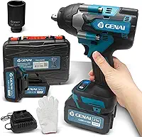 Chave de Impacto sem Escova 21V, 700Nm, 0-1800 RPM, 2 Baterias de Lítio 4.0Ah e Carregador, para Aperto de Porcas e Parafusos, Manutenção Automotiva e Construção (21V)