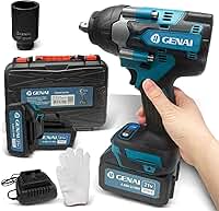 Chave de Impacto sem Escova 21V, 700Nm, 0-1800 RPM, 2 Baterias de Lítio 4.0Ah e Carregador, para Aperto de Porcas e Parafusos, Manutenção Automotiva e Construção (21V)