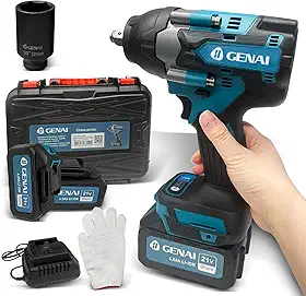 Chave de Impacto sem Escova 21V, 700Nm, 0-1800 RPM, 2 Baterias de Lítio 4.0Ah e Carregador, para Aperto de Porcas e Parafusos, Manutenção Automotiva e Construção (21V)
