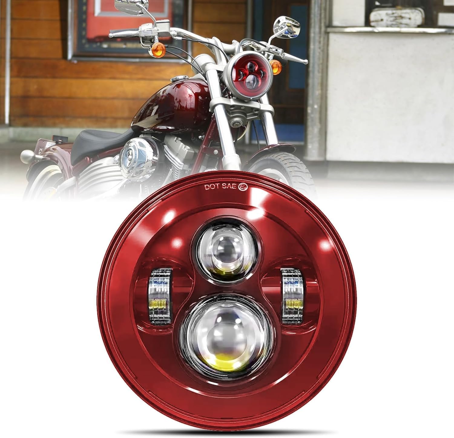 SKTYANTS 7 Inch Motorcycle Headlight LED Red Headlight Motorcycle Projector Compatible with Tourng Street Electra Glide Road king Classic