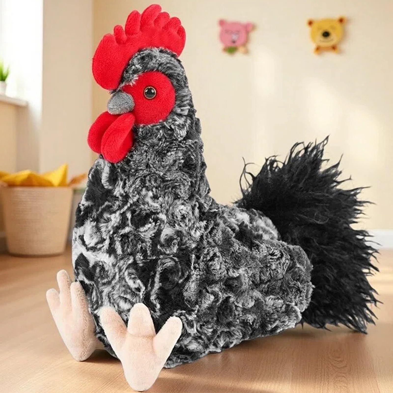 JORCEDI Chicken Plush, 28cm Silkie Chicken Teddy, White Plush Soft Toy, Cuddly Toys﻿ for Boy, Girl, Adult (rooster 28cm/11.02inch)