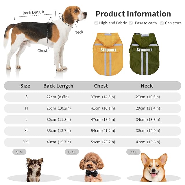 Foto 2 de 6 de PETCUTE Chubasqueros Perros Impermeable para Perros Grande Mediano Pequeño con Capucha Ultra-Light…