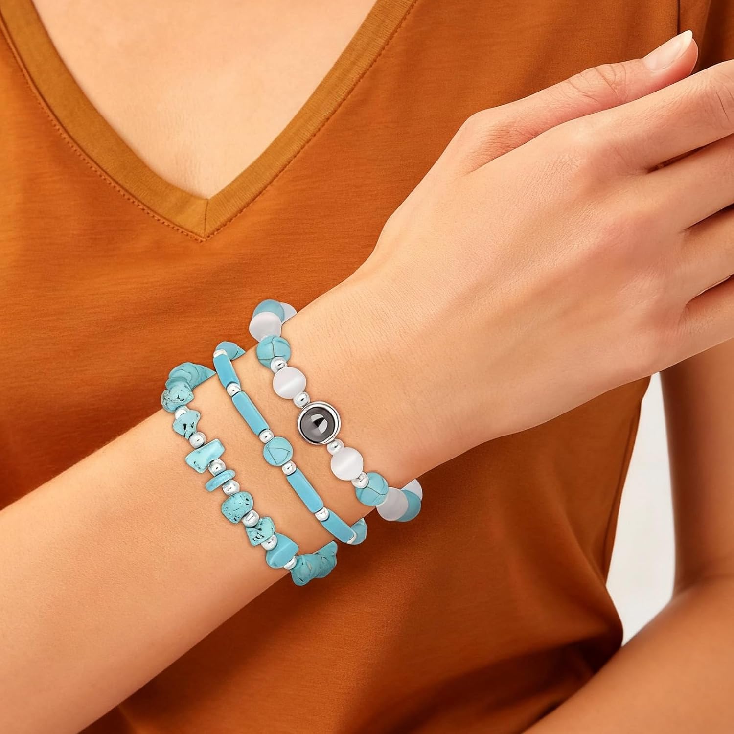 Long tiantian 3PCS Amethyst Beaded Bracelet Turquoise Bracelet for Women Crystals Healing Stones Bracelets Natural Stone Birthstone Trendy Jewelry Gifts Birthday Christmas Gifts Stocking Stuffers - Image 3