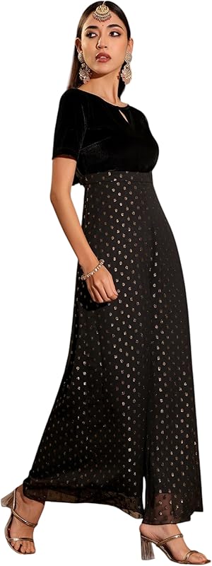 Tropical printed wide-leg jumpsuit for women