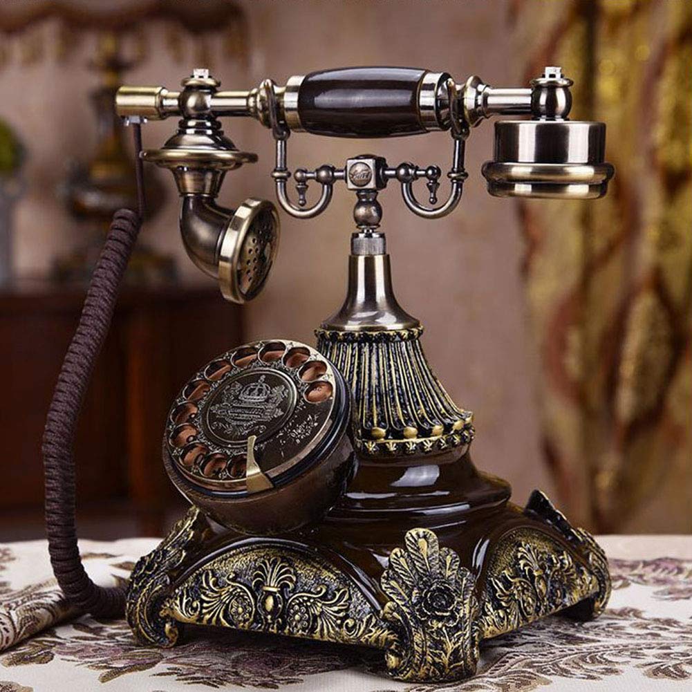 Téléphone filaire rétro vintage en bois massif et métal de haute qualité pour salon chic A2
