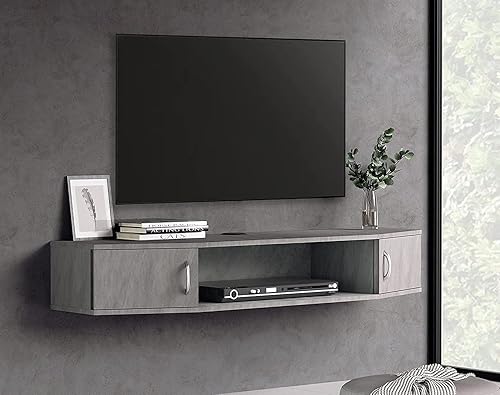 Miniatura 9 de WAMPAT Estante flotante de TV de 41 pulgadas con armario de almacenamiento, soporte de TV montado en la pared, soporte de consola multimedia con