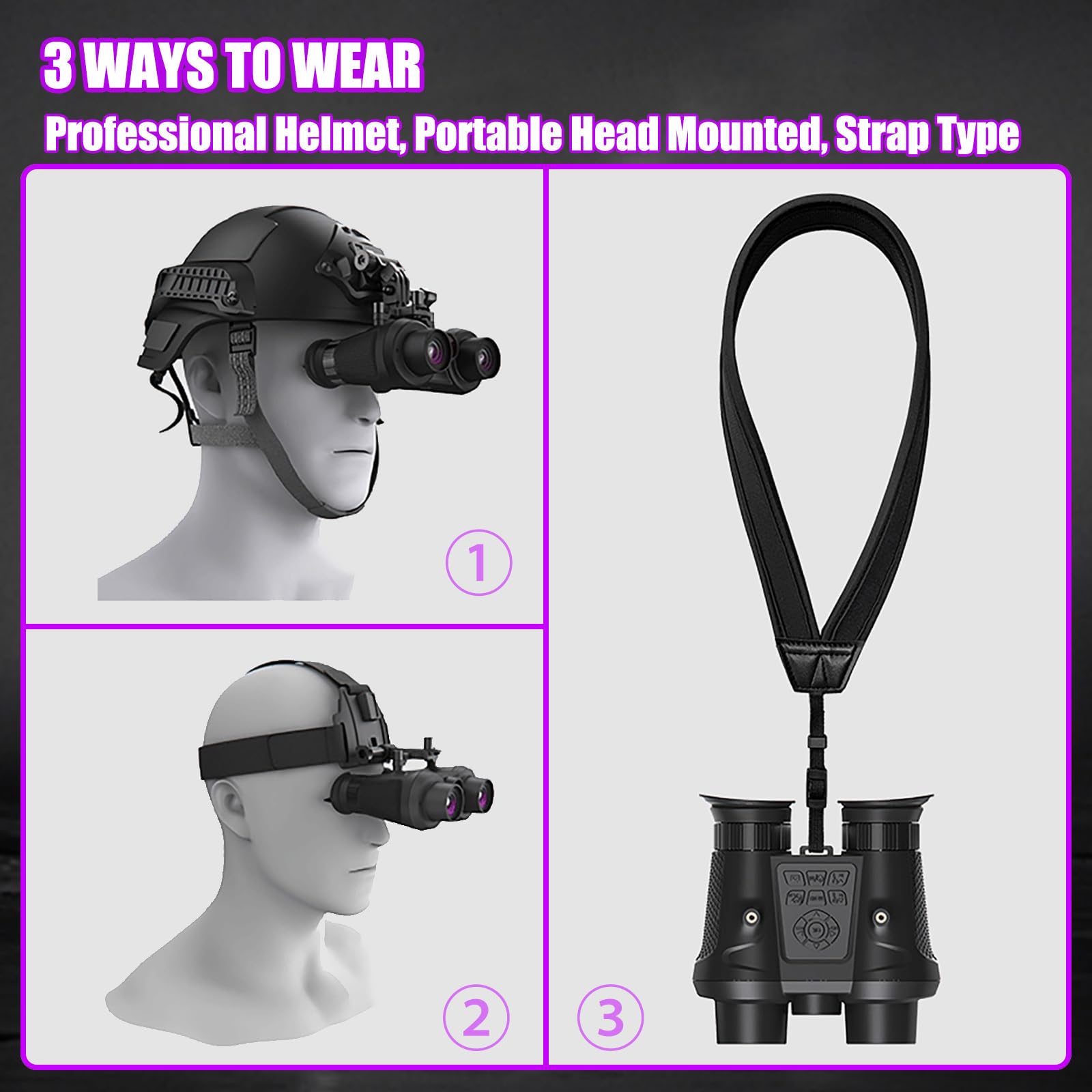 SKIOVEMI Night Vision Goggles for Adults, Head-Mounted Night Vision Binoculars with 3D VR Vision Effect, 2 * 32GB Memory Card, 6X Digital Zoom : Sports & Outdoors