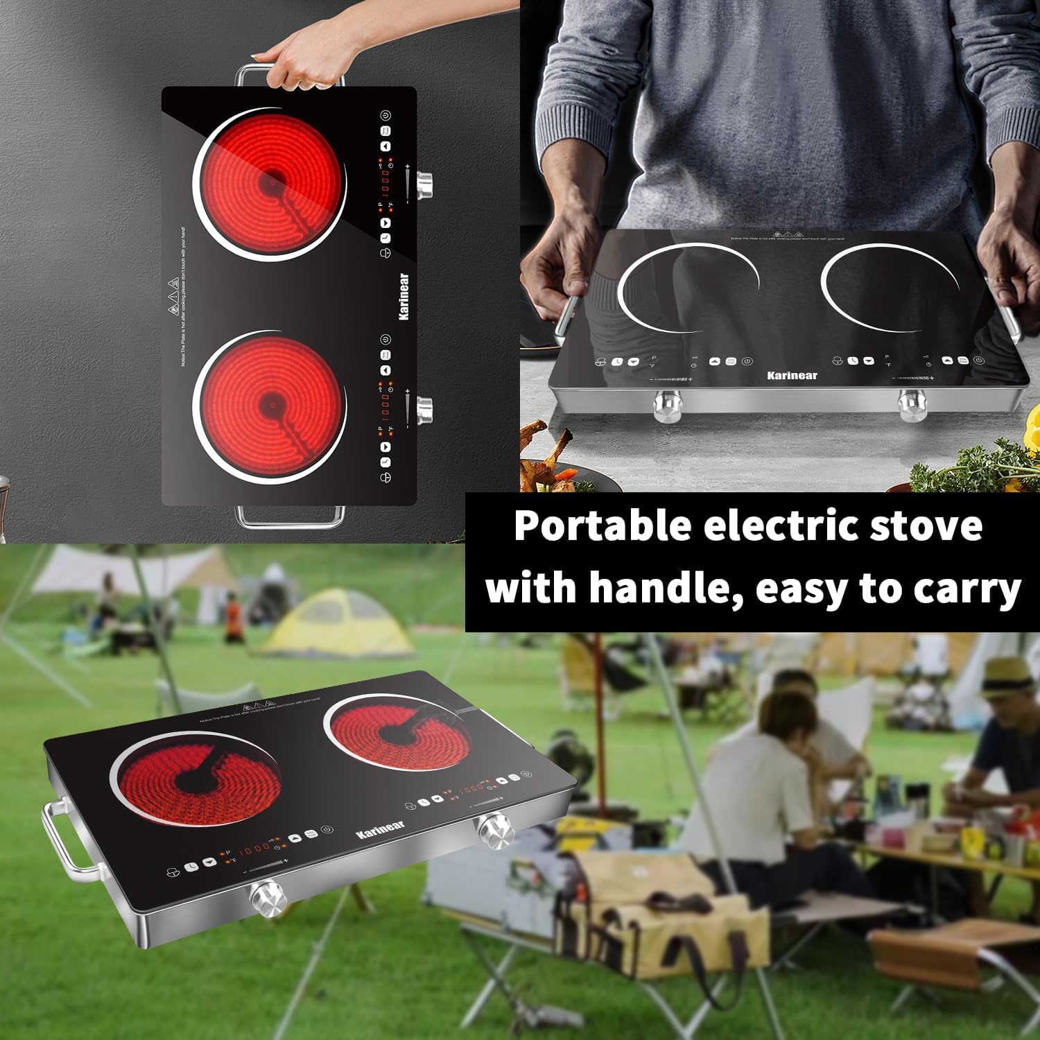 Karinear Double Ceramic Hob 2 Zone, 3200W Built in Electric Hob with Safety Lock & Knobs & Touch Control, 56cm Coutertop Hob with 9 Power Levels, 4 Hour Timer, 220-240V — view 6