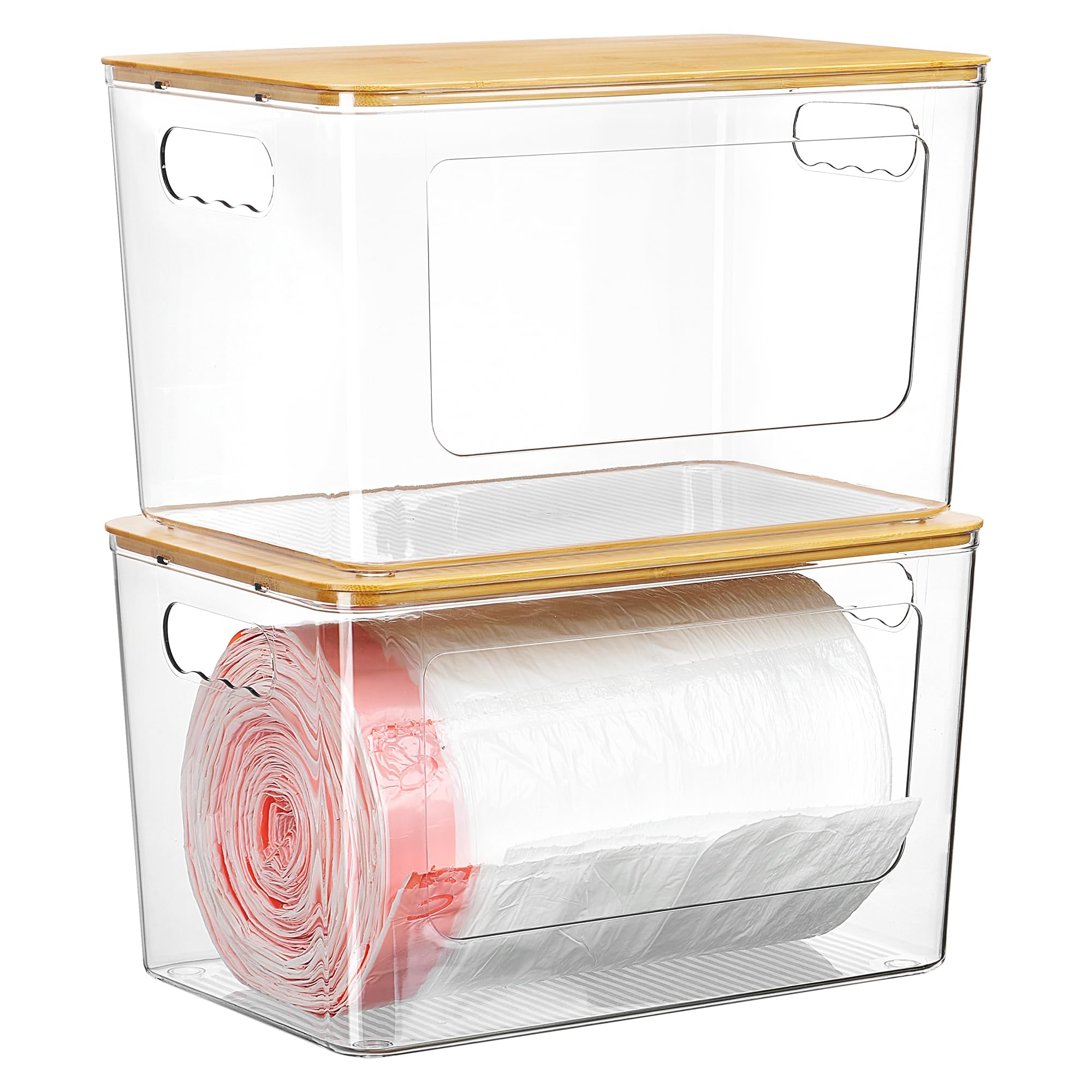 Vtopmart 2 Pack Trash Bag Holder with Bamboo Lid, Garbage Bag Dispenser