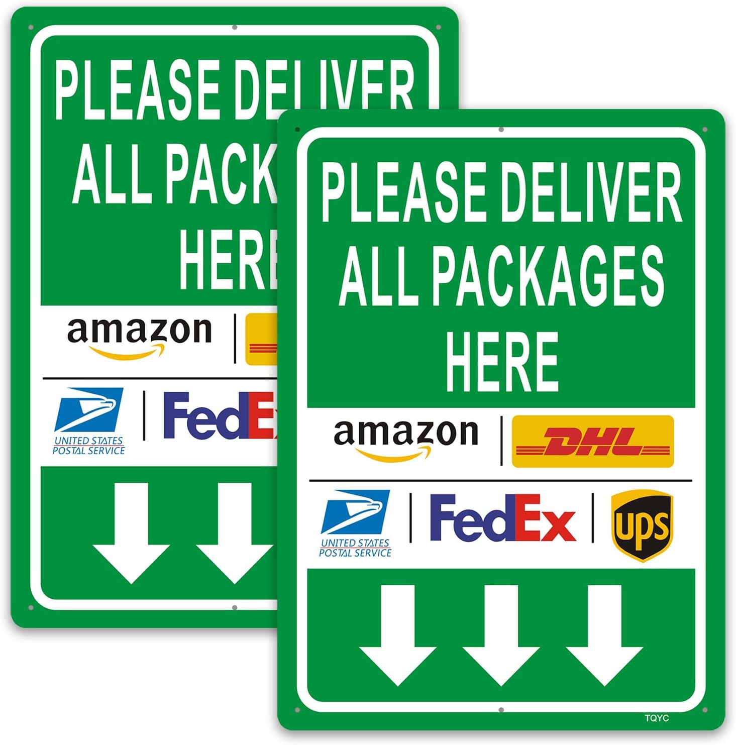 Deliveries with Arrow, Delivery Instructions for FedEx Amazon UPS USPS DHL Sign, 2-Pack 10” x 7” Rust Free Aluminum Sign, UV Protected and Weatherproof, Durable Ink, Easy to Install