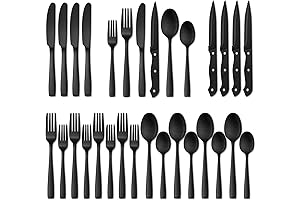 Hiware 24-Piece Matte Black Silverware Set with Steak Knives for the Perfect Dinner Setup