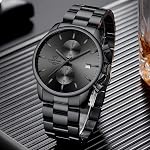 GOLDEN HOUR Men's Watches with Black Stainless Steel and Metal Casual Waterproof Chronograph Quartz Watch, Auto Date in Colorful Hands