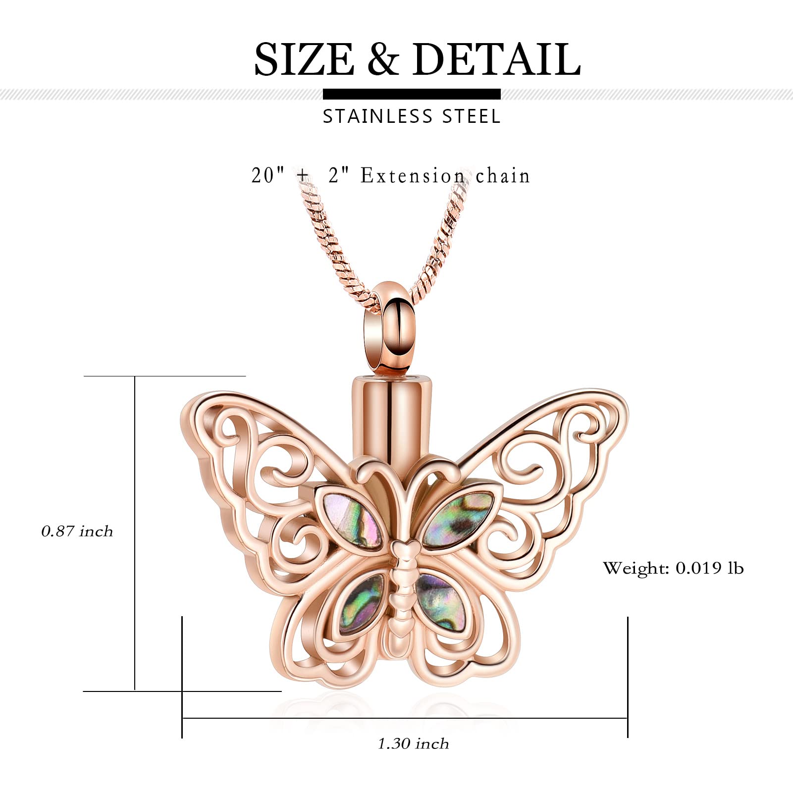 Yinplsmemory Cremation Jewelry Butterfly Urn Necklace for Ashes for Women Celtic Knot Abalone Shell Ashes Keepsake Memorial Jewelry for Mom Sister (Rose Gold)