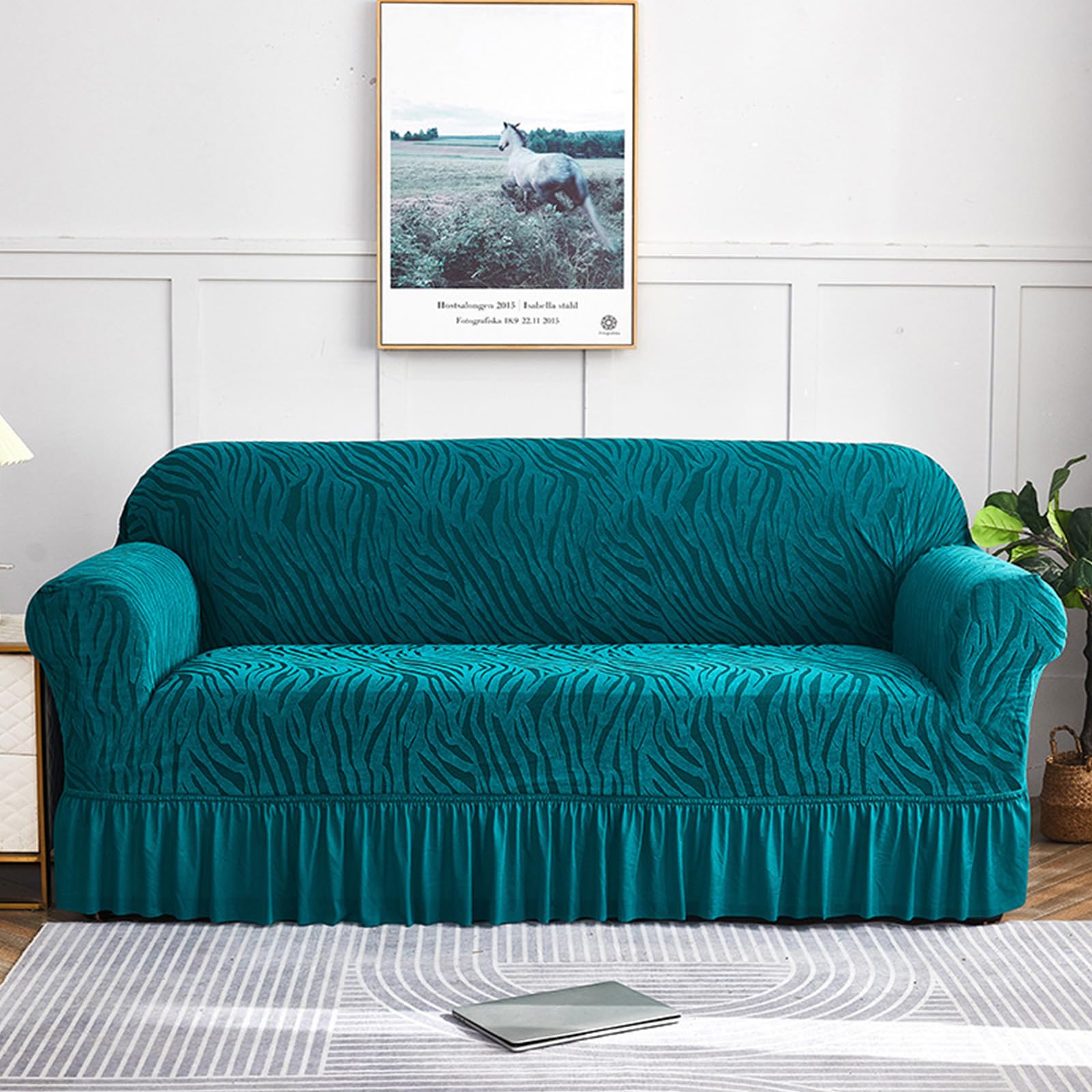 Housse de canapé 2 3 places verte extensible anti chat