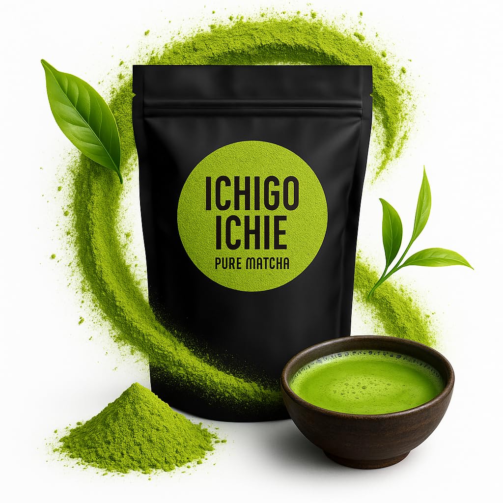 Ichigo Ichie Pure Matcha Zielona Herbata w Proszku, Idealna do Latte, Sproszkowane Liście Herbaty, Matcha Bogata w Przeciwutleniacze, Wegańska, bez Laktozy i Odpowiednia dla Diety Keto, 200 g