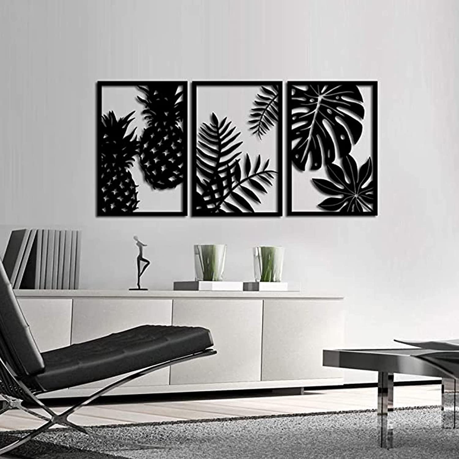 Arredamento di arte del muro di ananas del metallo rustico di alta qualità, decorazione tropicale della palma delle foglie della parete della parete della parete, stile hawaiano for la casa cucina del