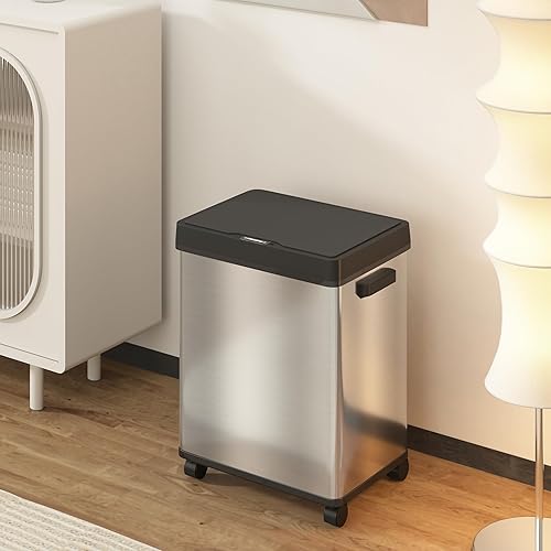 Miniatura 2 de Bote de basura con sensor automático de 13.2 galones con control de olores y ruedas, cubo de basura de acero inoxidable de 50 litros con cierre