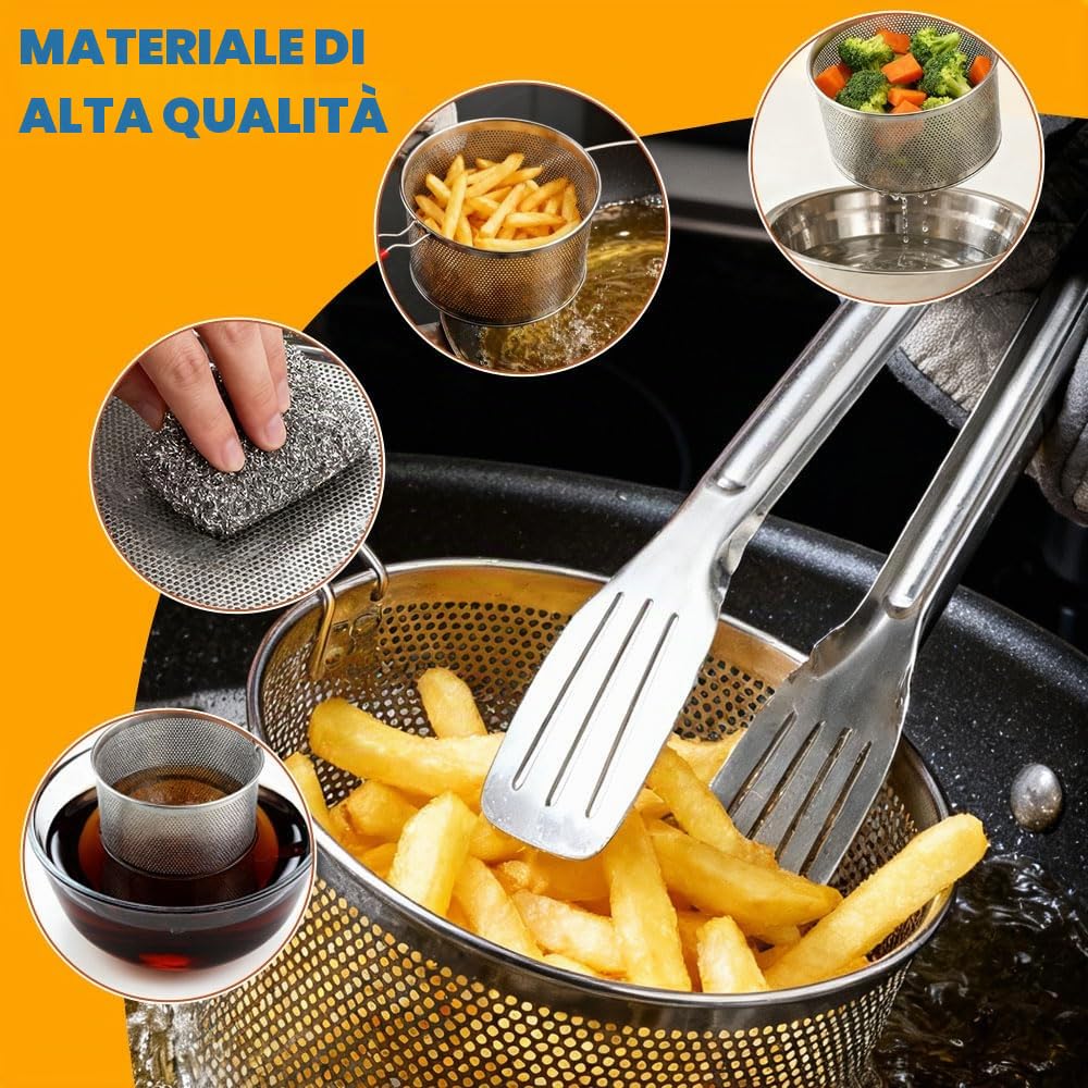 2 Scolapasta Acciaio Inox 14.7/17.5cm Cestini per Alimenti Cestello per Pasta Separata da Cucina Scolapasta con Manici Rimovibili per Drenare, Lavare, Cuocere a Vapore, Friggere