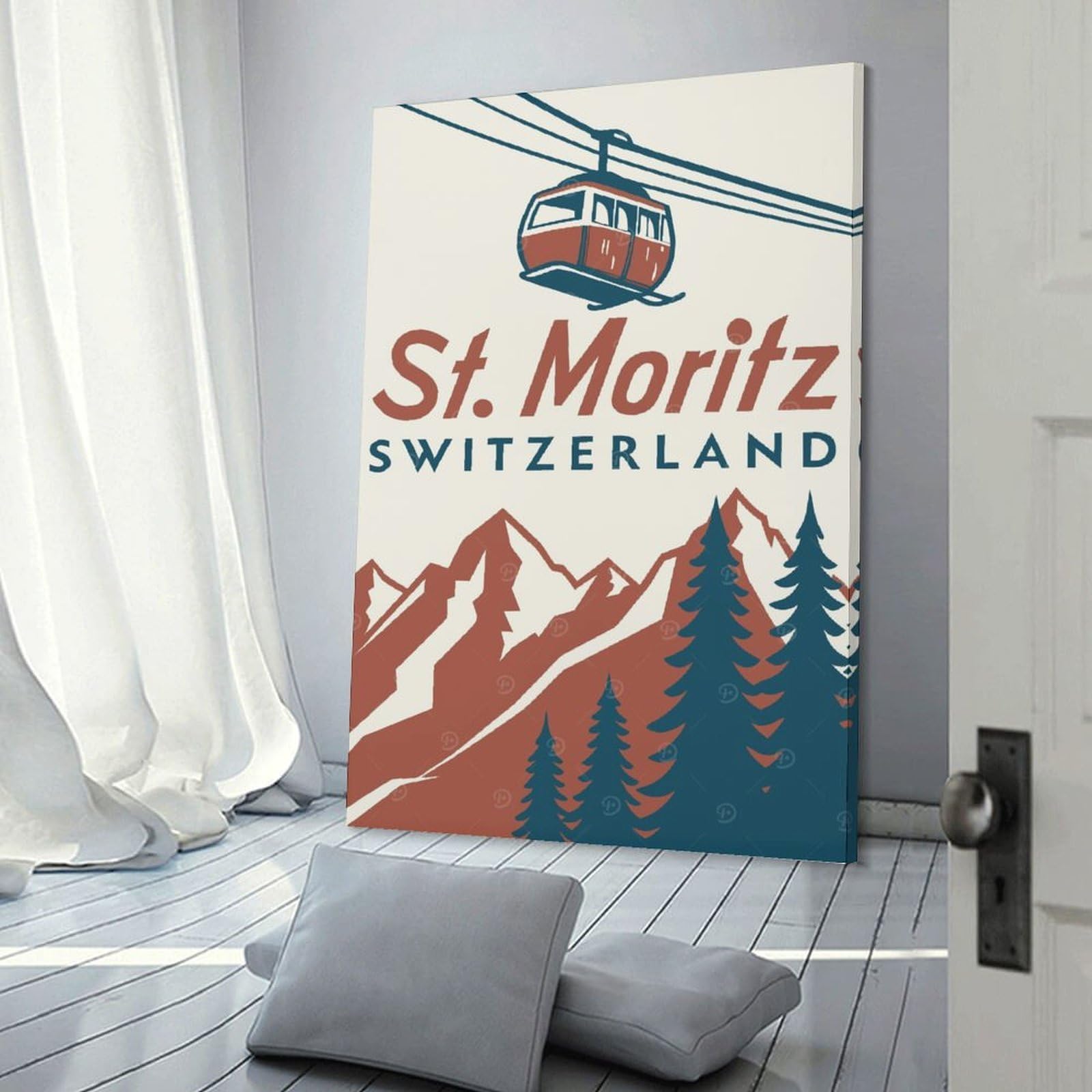 Junmoney St. Moritz Switzerland Travel Canvas Art Print, 20x30inch(50x75cm), for Living Room, Bedroom, Office Or Hallway, Decorative Artwork with Broad Appeal