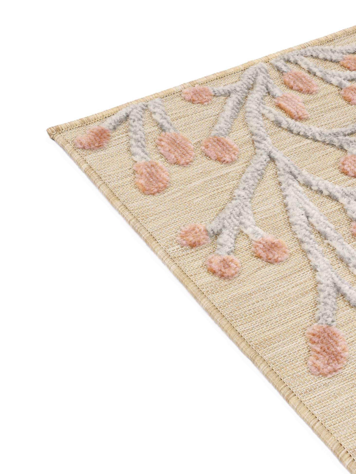 RugVista Garden, Tapis intérieur et extérieur, Modernes, 100 x 160 cm, Rectangulaire, Poil Moyen, Cuisine, Porch, Lavage à la Main Seulement, Résistant aux UV, Beige/Rose