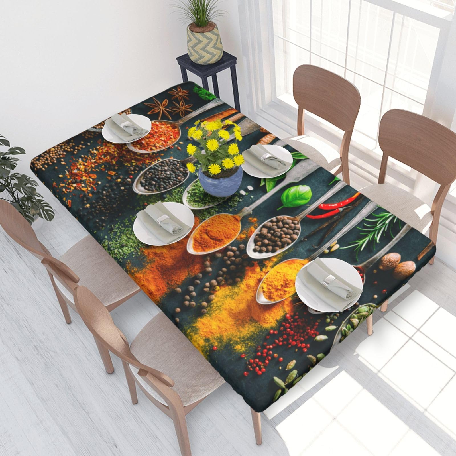 BNVSADC Spices Printed 4FT Tablecloth 122x76 CM Polyester Kitchen Water Resistant Table Cloth Dining Table Decoration Table Covers