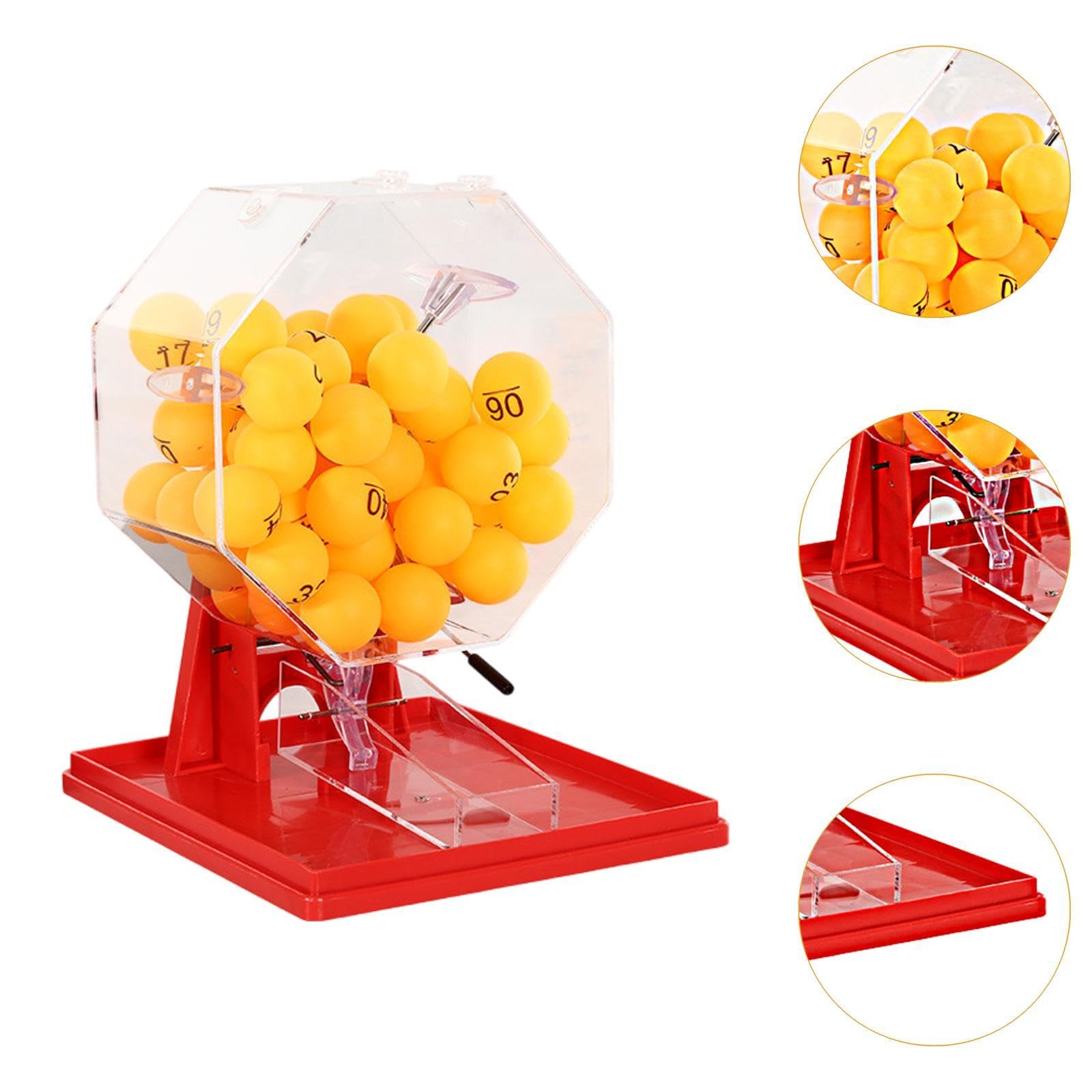 Gralara Machine à Boules de Loto, Cage de Jeu et Boules, Jouet Cadeau, Machine à Bingo, Machine à Loterie pour Adultes, Fêtes, Grands Groupes, Familles, Joueu, Boules Jaunes Rouges