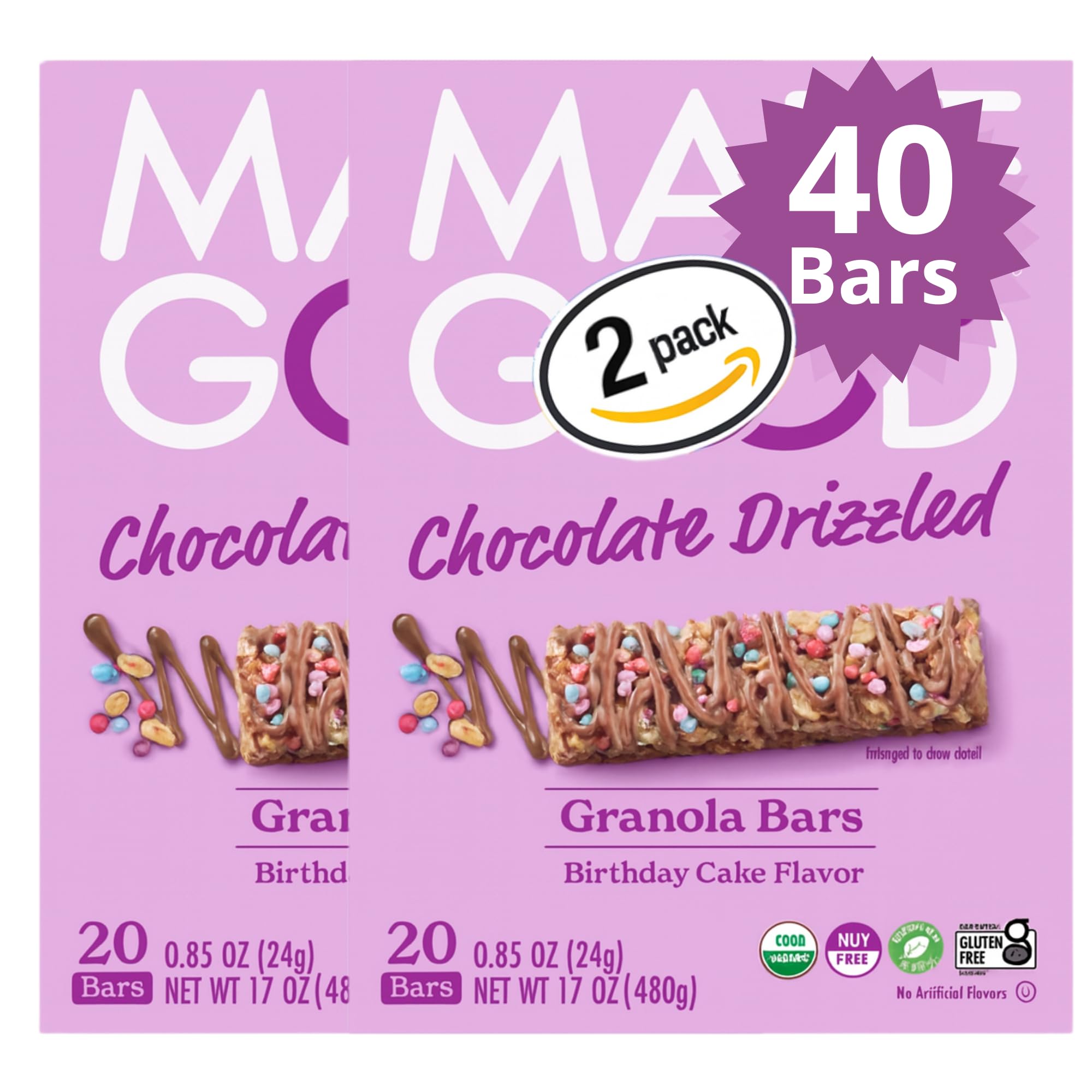 Made_Goods Birthday Cake Drizzled Bars 20 Count (2 Pack)| Chocolate Drizzled, Birthday Cake Flavor | Gluten Free | Nut Free | Organic Snacks, 0.85 oz Each | Bundle by R&C Store