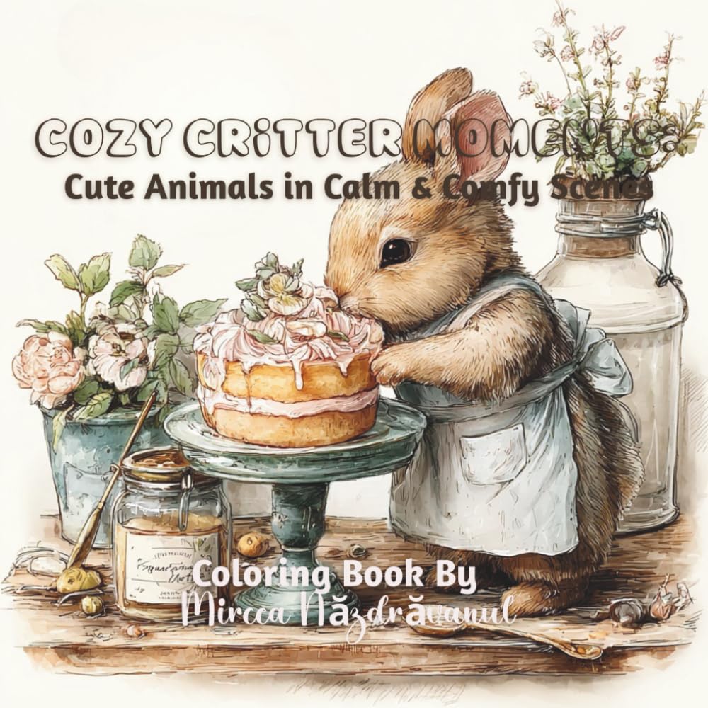 Cozy Critter Moments: Cute Animals in Calm and Comfy Scenes: An Adorable Coloring Book for Kids, Teens and Adults
