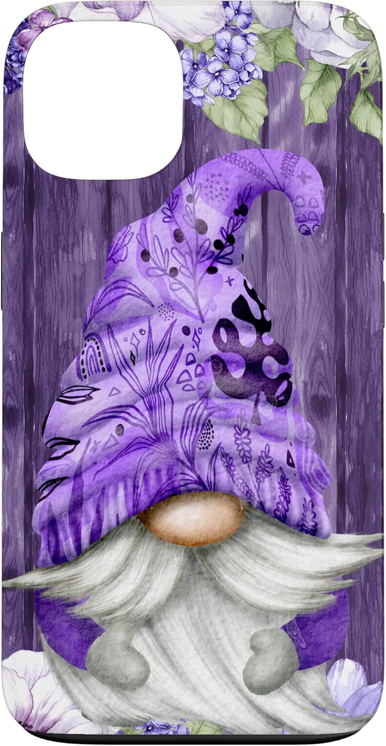 Cute Purple Aesthetic Anemones Flower Pattern Lavender Gnome Case for iPhone 12/12 Pro