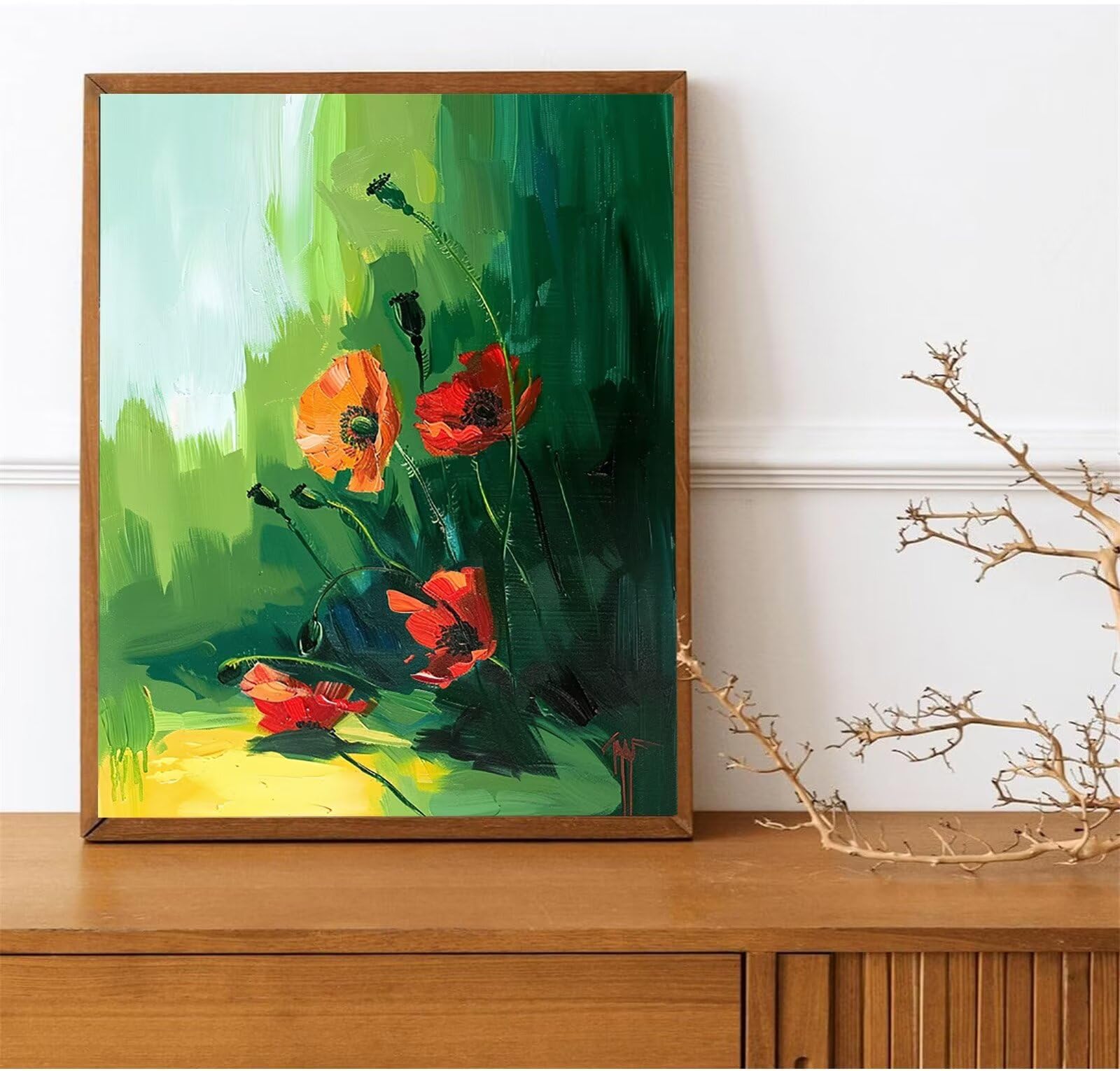 Dipingere con i Numeri Papavero Cornice di Legno Pittura su Tela per Adulti e Bambini con Colori Acrilici e spazzole (Pittura) 60x80cm (Con Scatola)