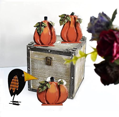 Miniatura 2 de Decoración de calabaza de otoño de madera rústica, decoración de calabaza plana de pie para decoración de otoño de cosecha de otoño, decoración de
