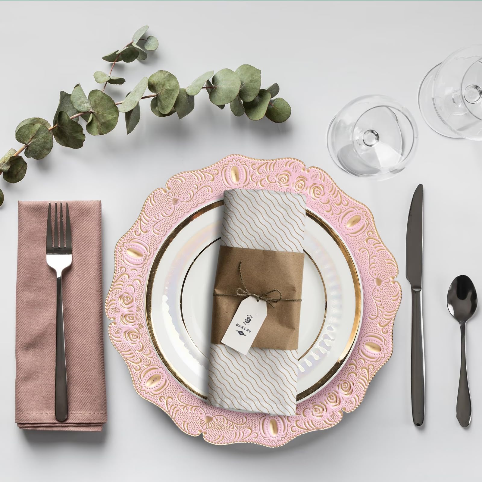 Spsyrine Pink Charger plates, 13 Inch Set of 6 Chargers for dinner plates, Serve ware Plate for Wedding Bulk, Parties, Christmas, Holiday Table Setting, F8P