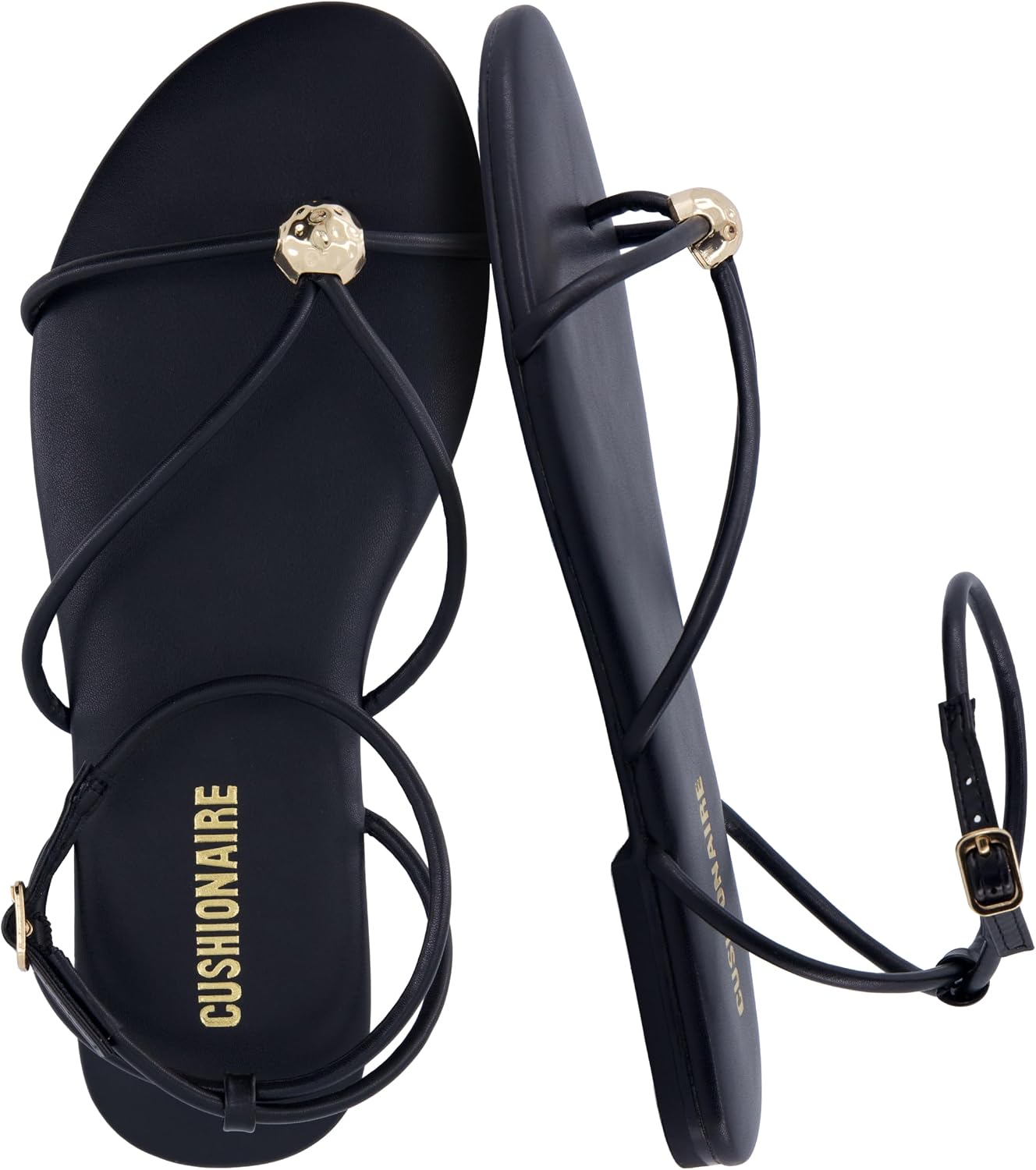 CUSHIONAIRE Tory Strappy Flat Sandals for Women, Toe Ring Sandals with Adjustable Buckle Ankle Strap, Wrap Style