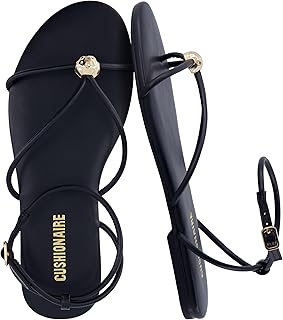 CUSHIONAIRE Tory Strappy Flat Sandals for Women, Toe Ring Sandals with Adjustable Buckle Ankle Strap, Wrap Style