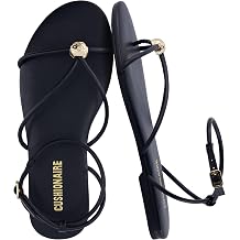 CUSHIONAIRE Tory Strappy Flat Sandals for Women, Toe Ring Sandals with Adjustable Buckle Ankle Strap, Wrap Style