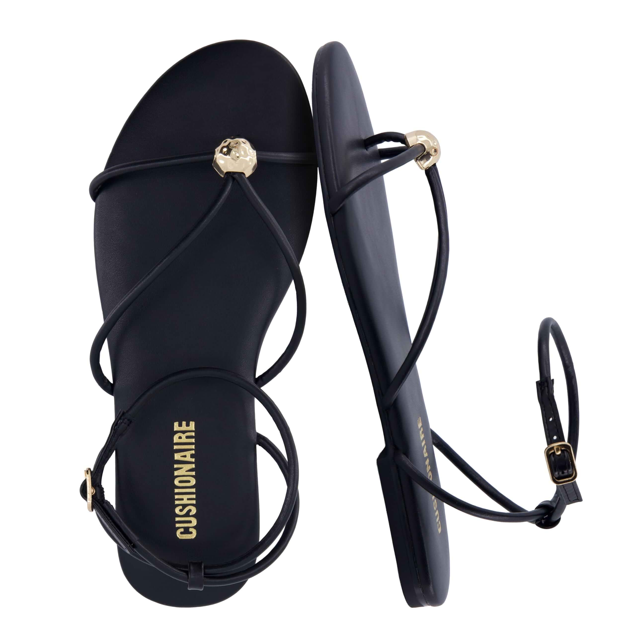 CUSHIONAIRE Tory Strappy Flat Sandals for Women, Toe Ring Sandals with Adjustable Buckle Ankle Strap, Wrap Style
